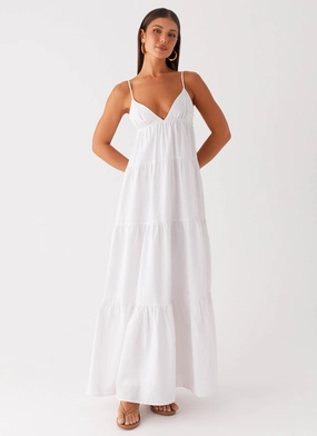 Lotty Linen Maxi Dress - White Layered Comfort Balanced Tones