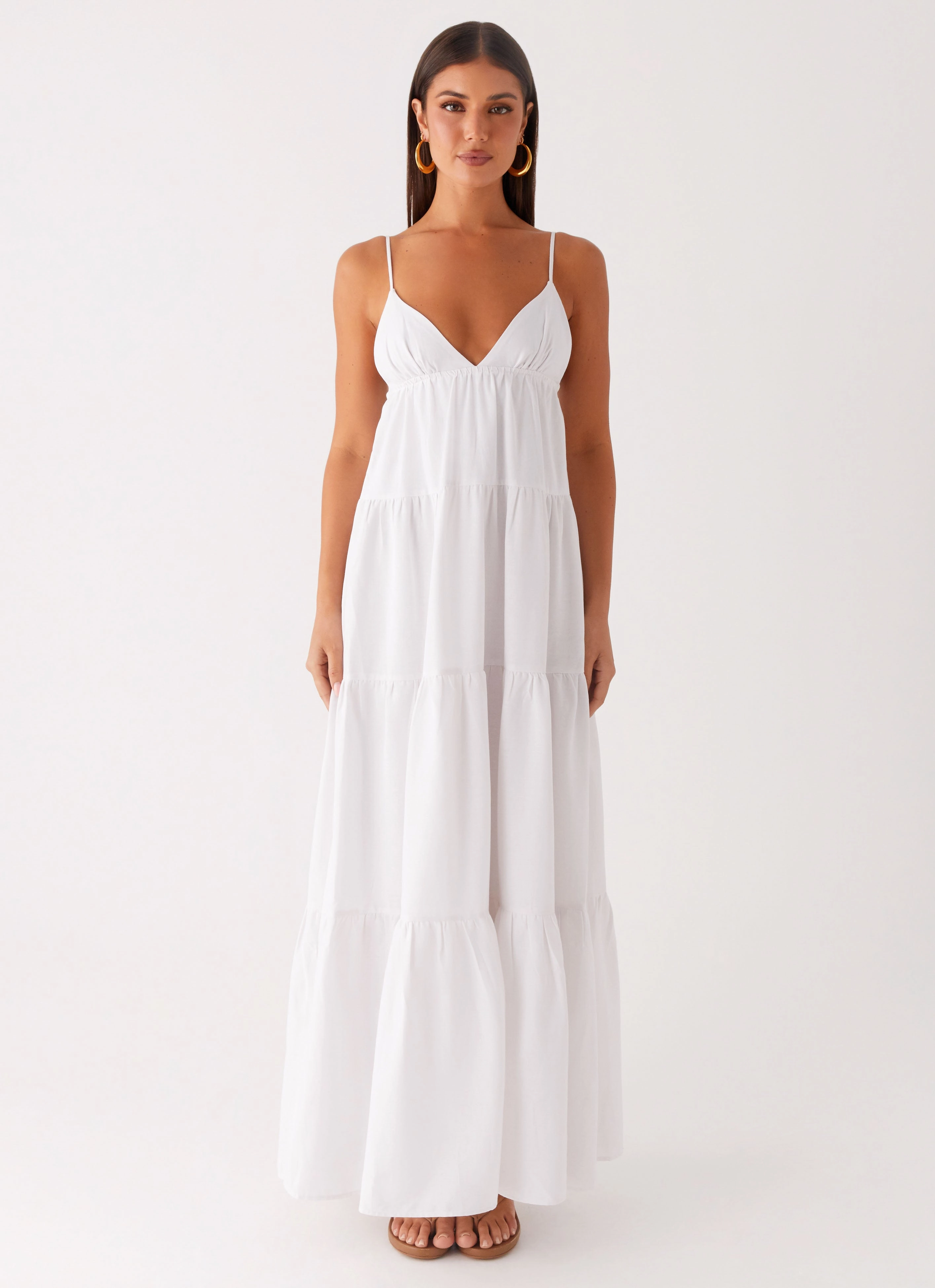 Lotty Linen Maxi Dress - White Raw-Hem Fashion-Forward Fit