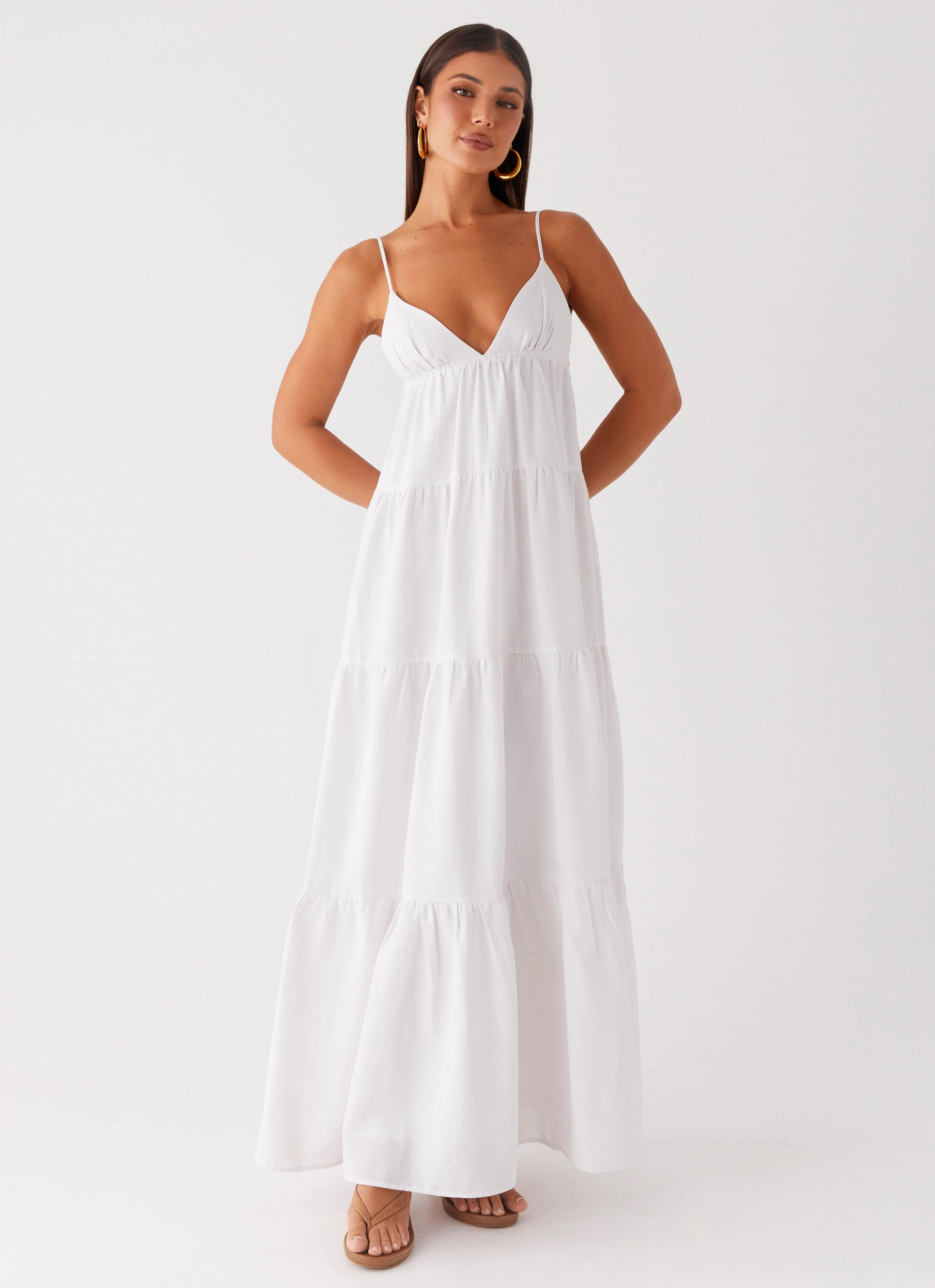Lotty Linen Maxi Dress - White Layered Comfort Balanced Tones