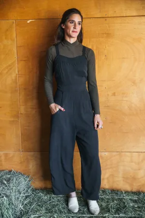 Yolked Juniper Jumpsuit in Black Brushed Cotton Clean Fit