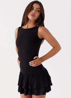 Rhiannon Frill Mini Dress - Black Outfit Game