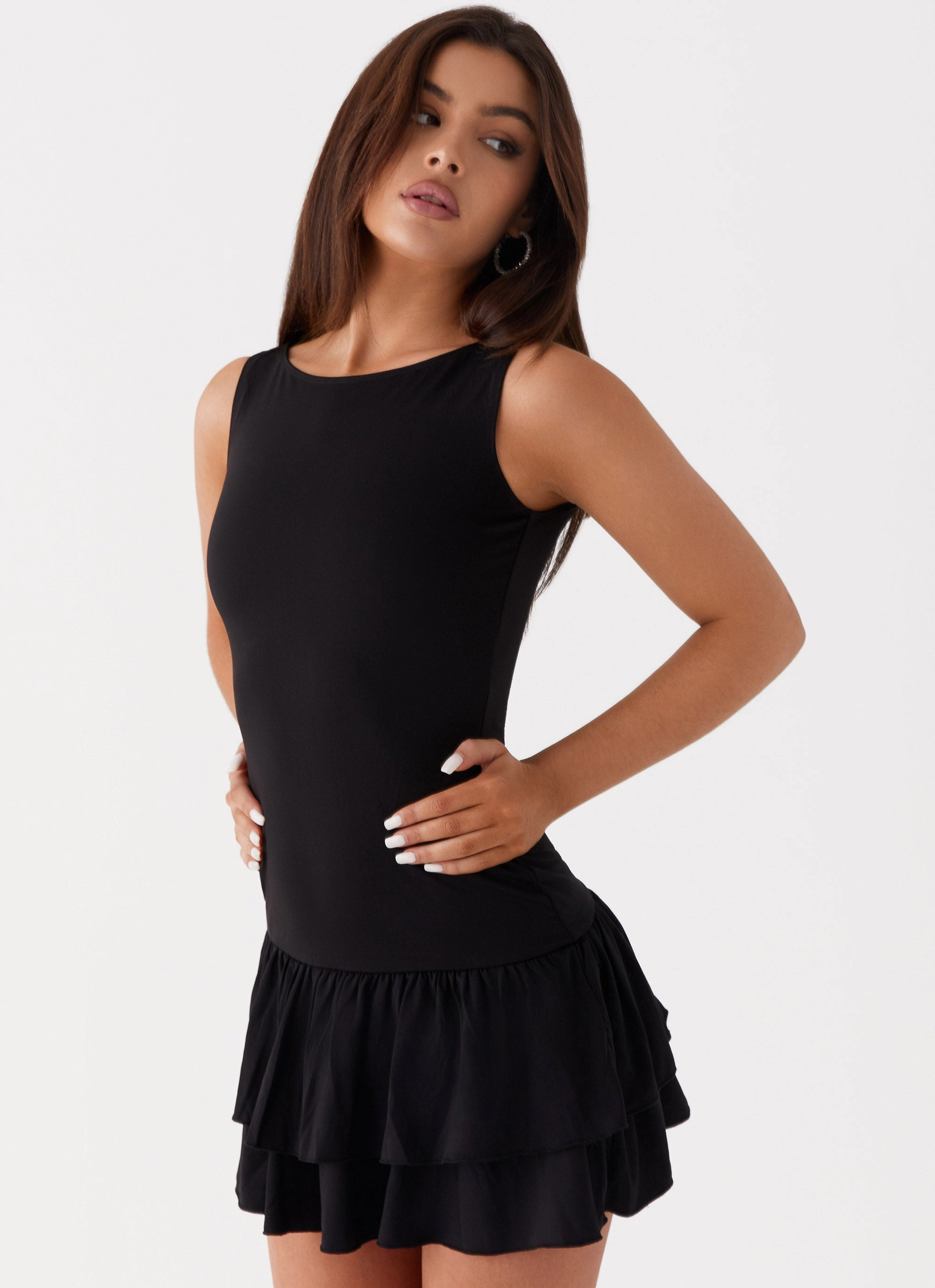 Rhiannon Frill Mini Dress - Black Outfit Game