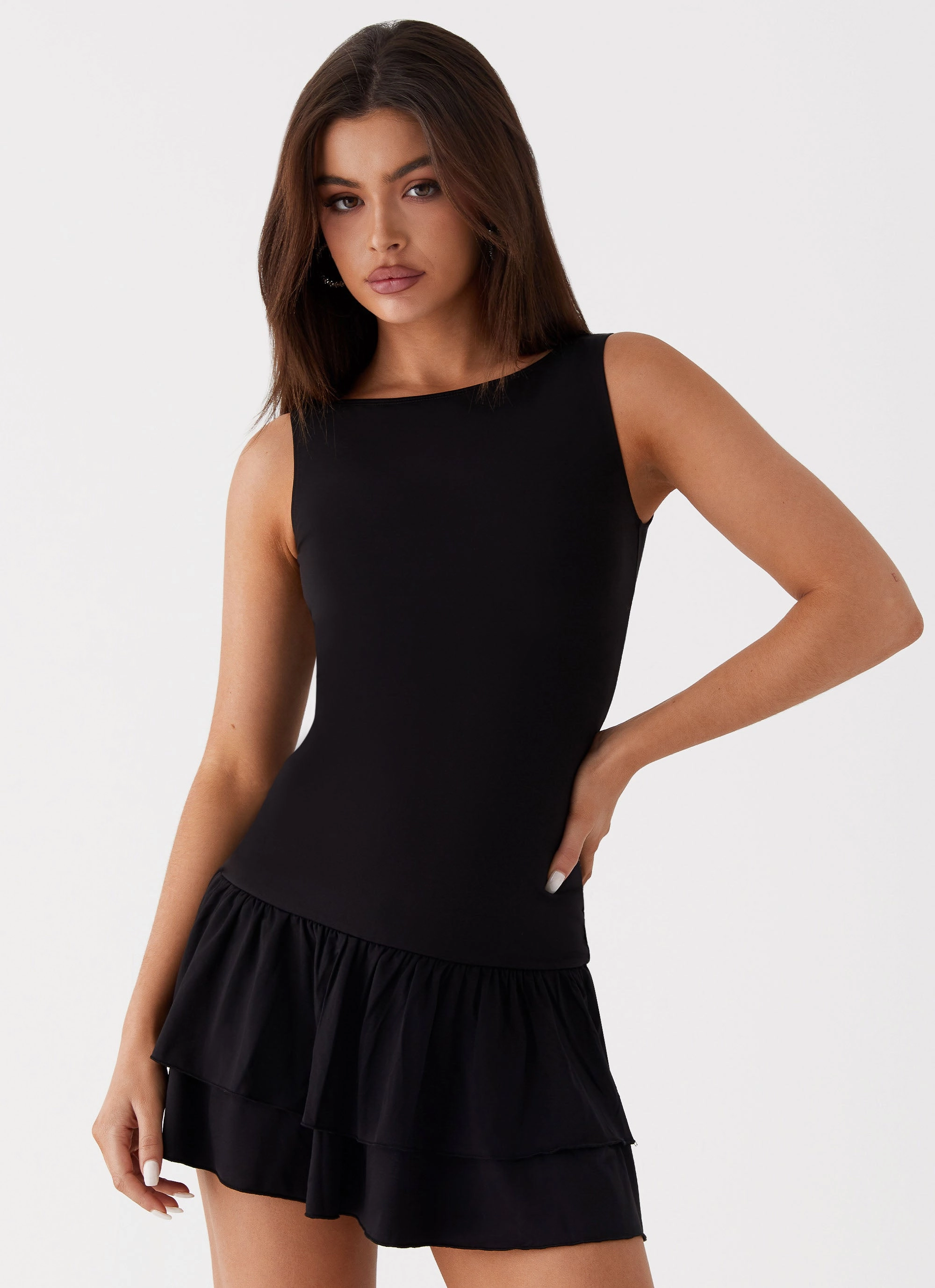 Rhiannon Frill Mini Dress - Black Handmade Item