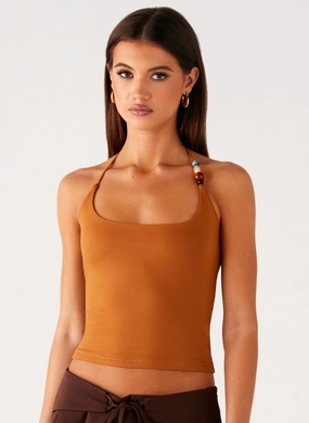 Palm Beach Top - Tan Stretch Knit Fabric Adaptive Temperature Control