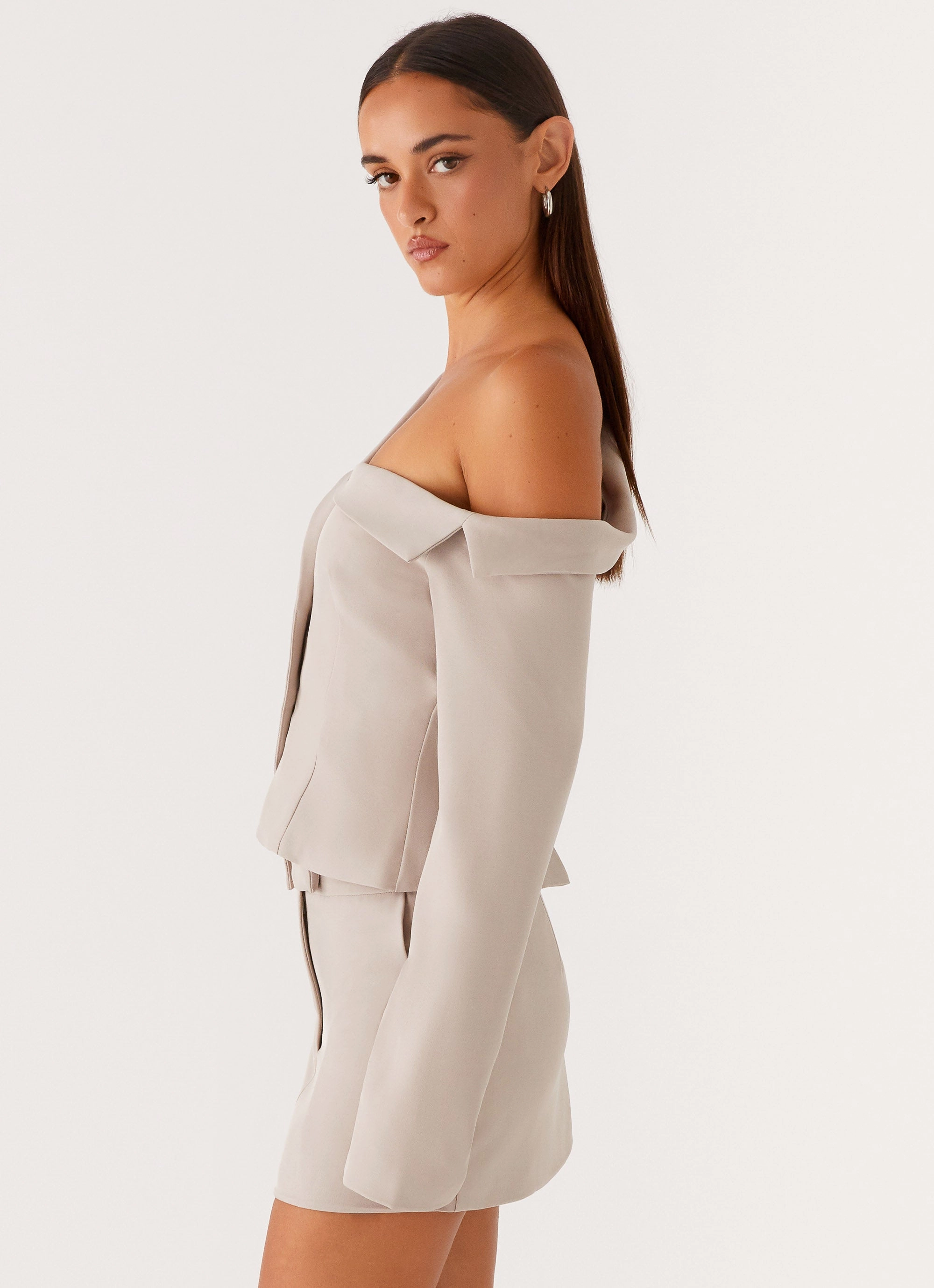 Shawl Lapel Looking Good Off Shoulder Blazer - Pebble