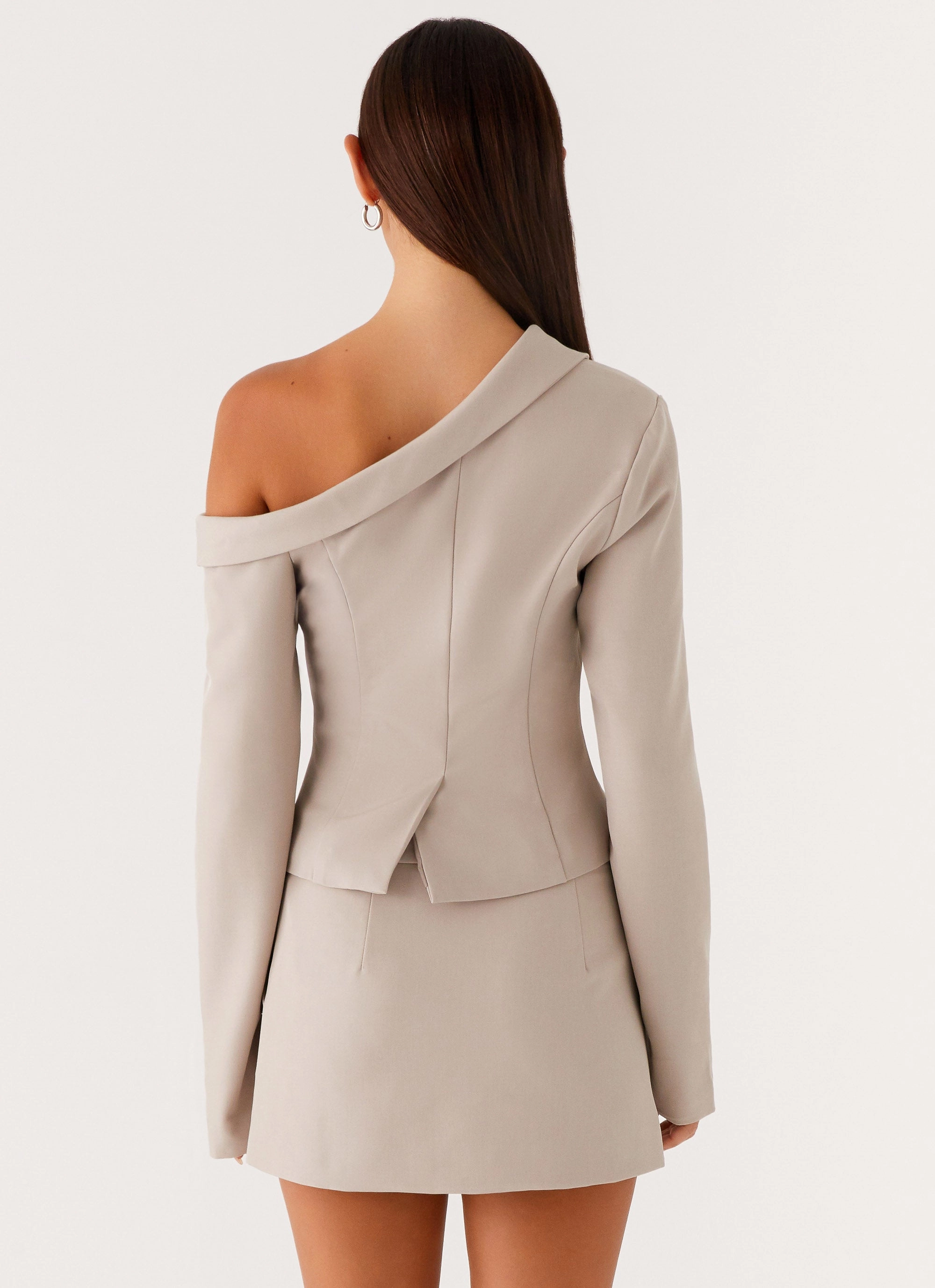 Bonded Zippers Flexible Layer Fit Looking Good Off Shoulder Blazer - Pebble