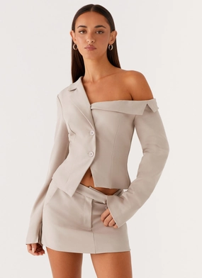 Looking Good Off Shoulder Blazer - Pebble Casual Style MoistureWickingInterior