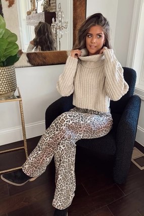 Soft Material Oatmeal Cozy Crop Turtleneck Sweater