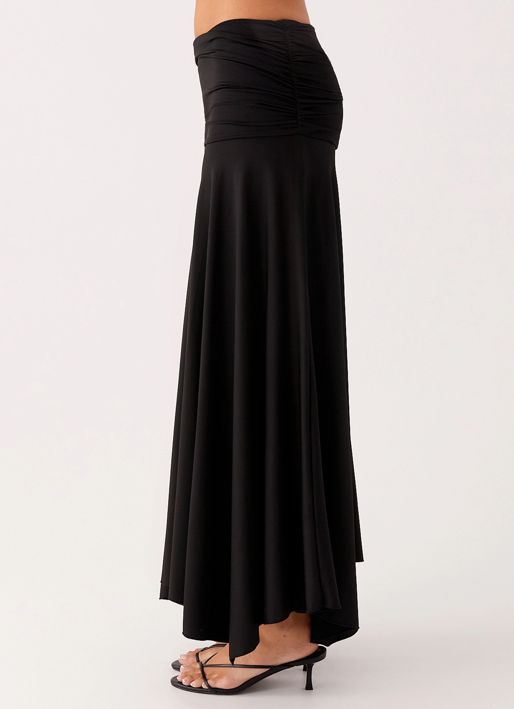 Liana Ruched Maxi Skirt - Black Stretch Comfort