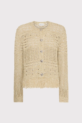 ReflectiveTrimDetails Beaded Fringe Knit Cardigan
