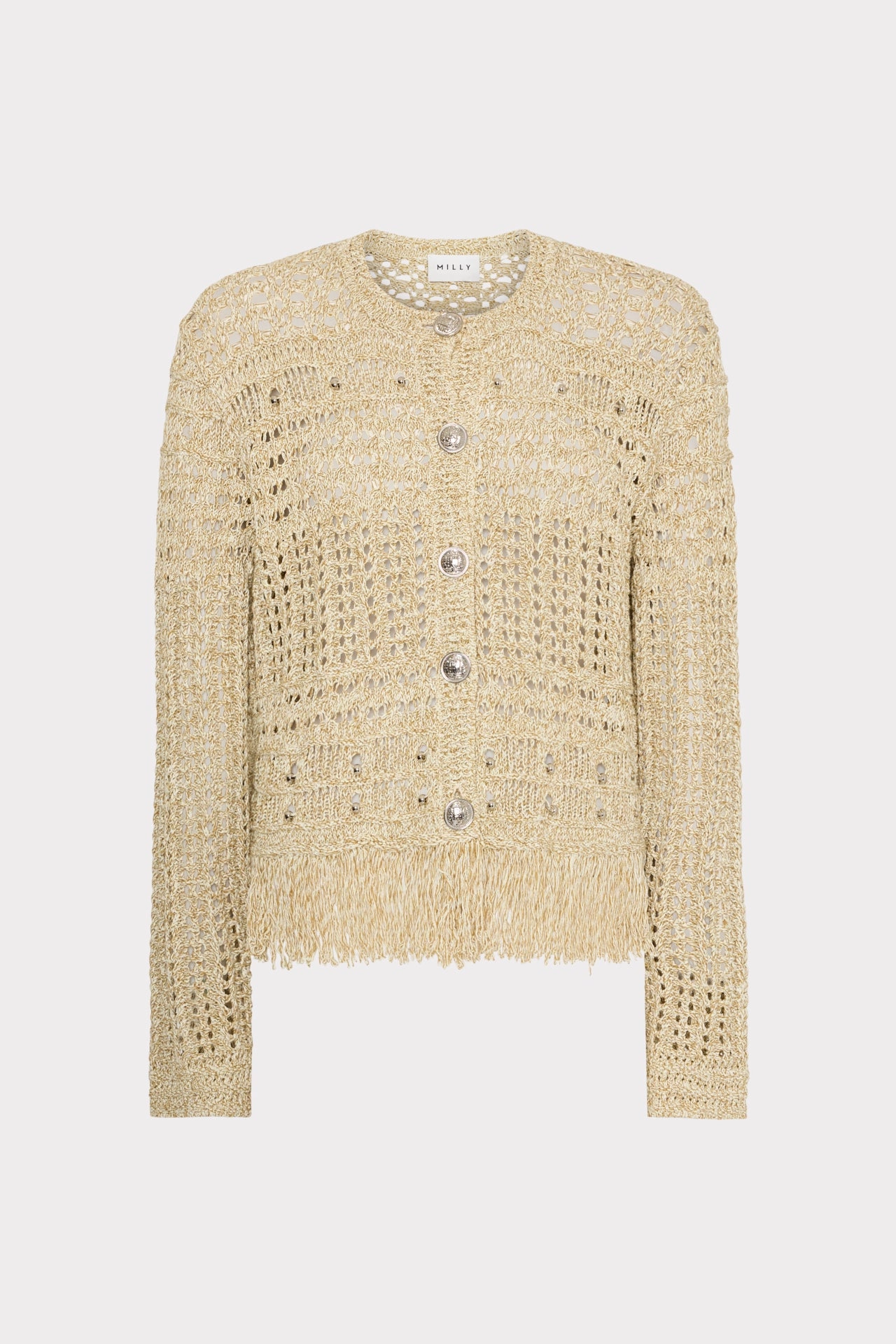 Reinforced Seam Construction Beaded Fringe Knit Cardigan