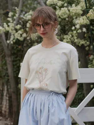 ??Final Sale??Maci Round Neck Vintage Pattern T-shirt - Apricot UltraSoftInterior