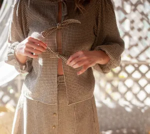 Poet Top in Black and Oat Cotton Gingham Flexible Ribbed Cuffs