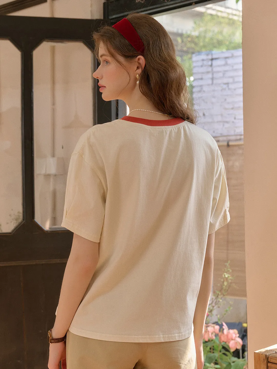 SecurePockets GarmentWashedFinish ??Final Sale??Lucille Round Neck 100% Cotton T-shirt