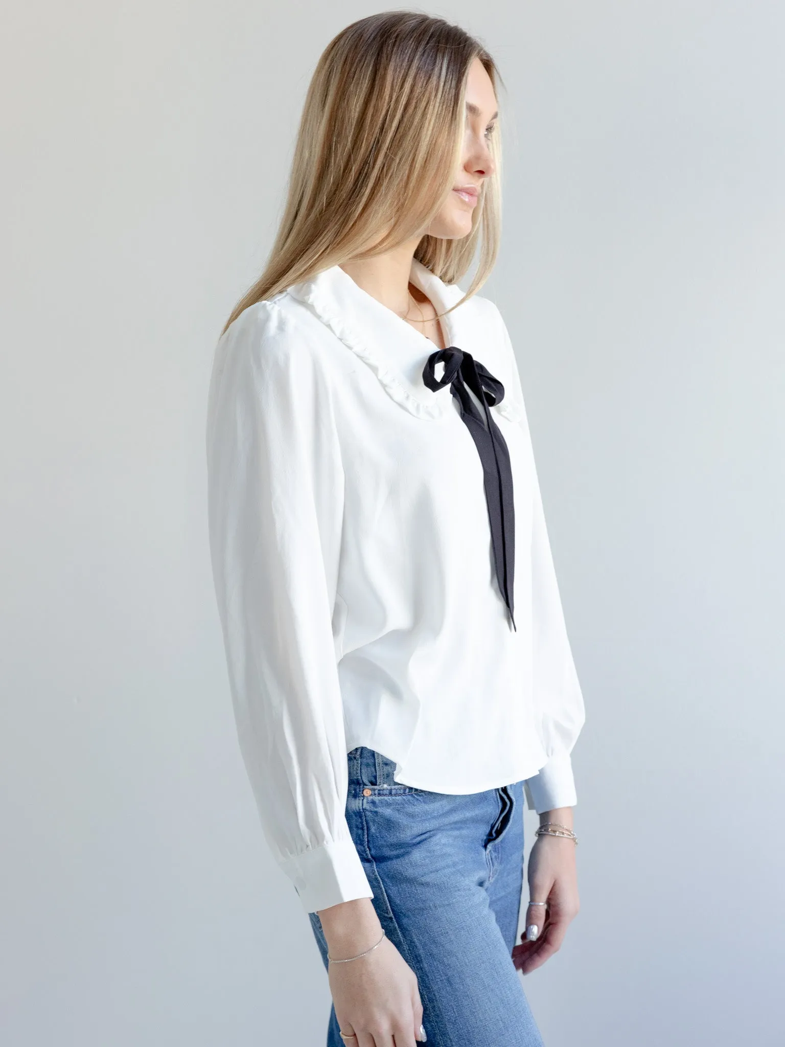 Self Fabric Tie Peter Pan Bow Blouse