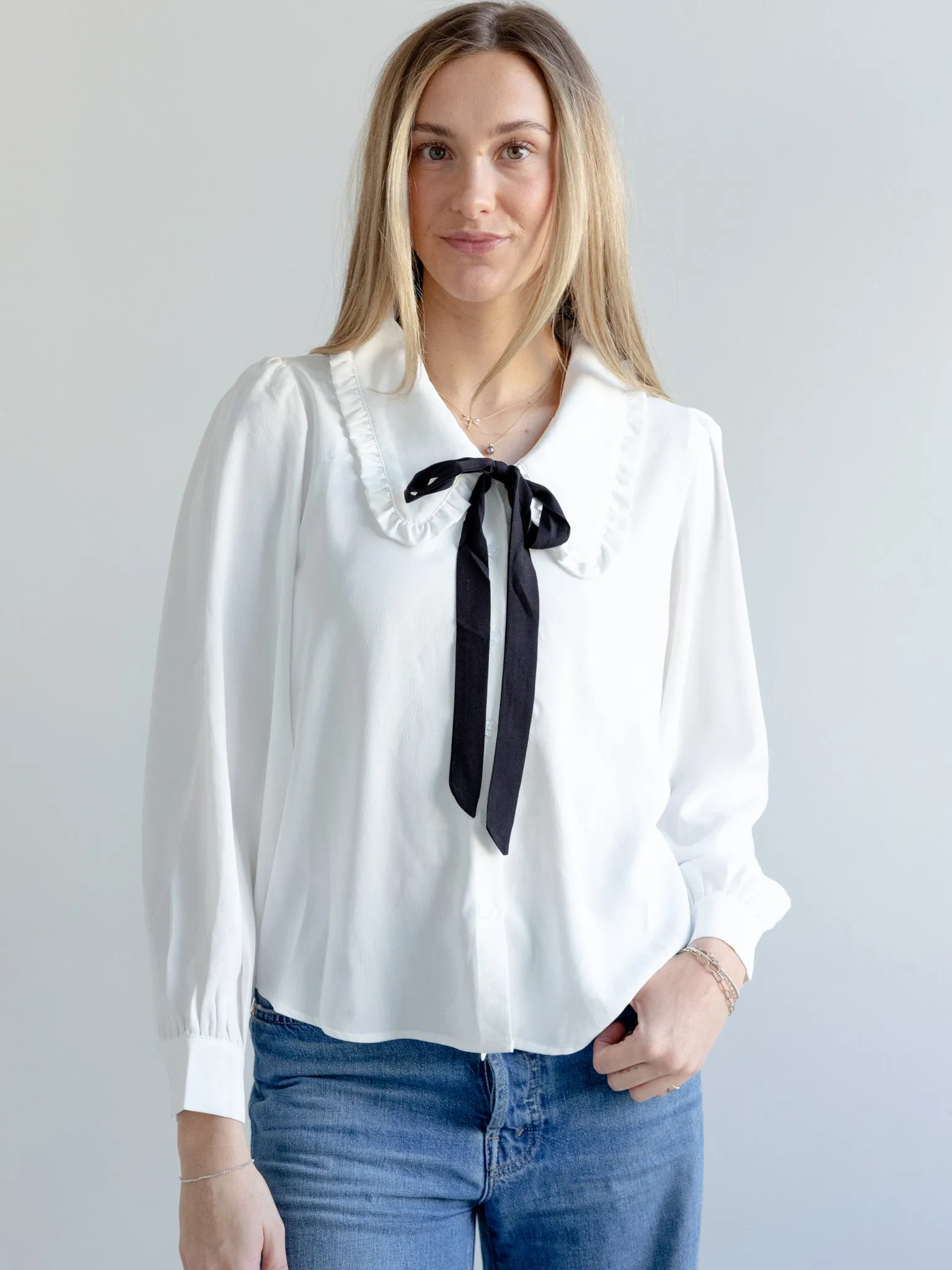 Peter Pan Bow Blouse Casual Pullover CushionedSupport