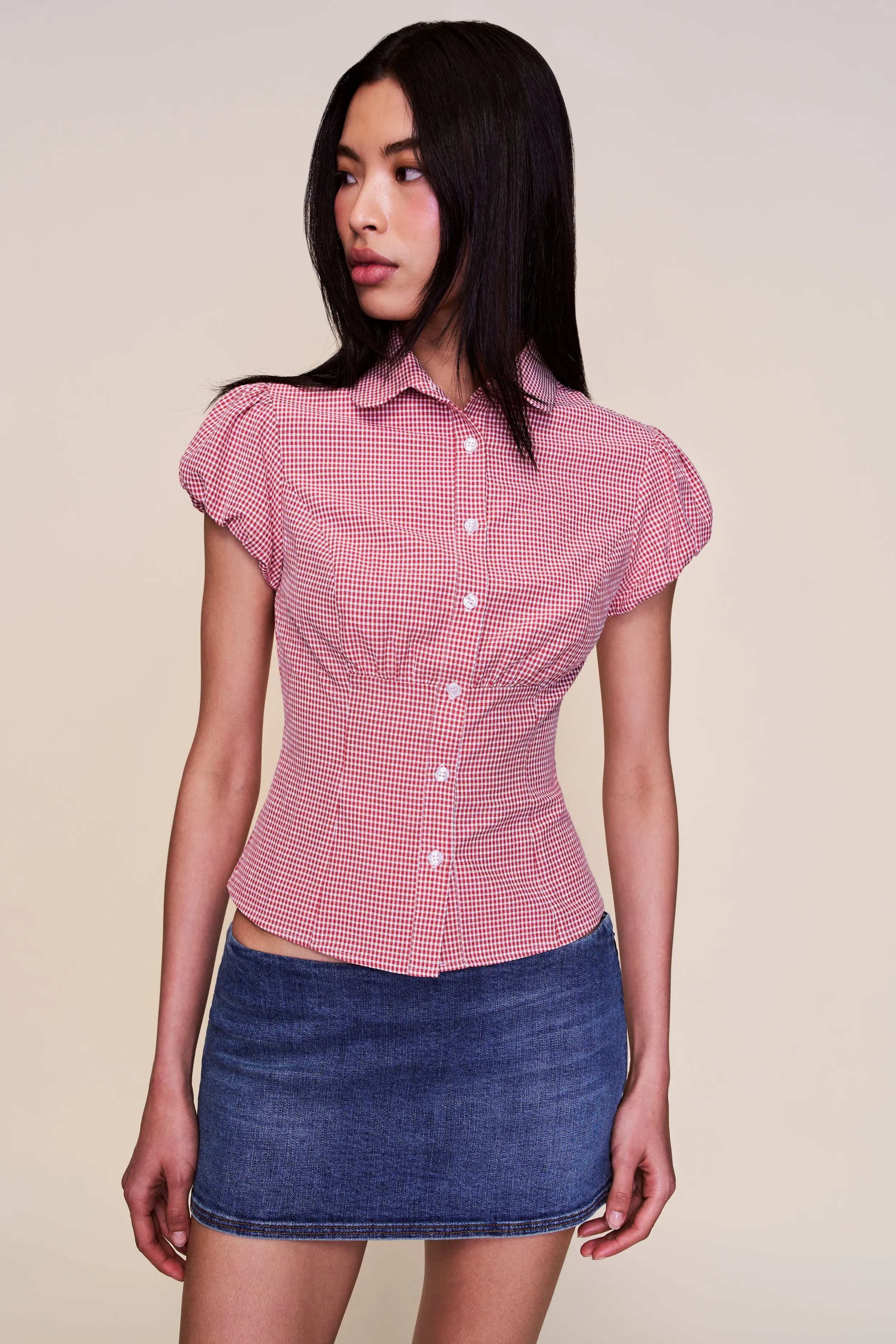 Shrinkage Prevention Treatment Liana Gingham Top