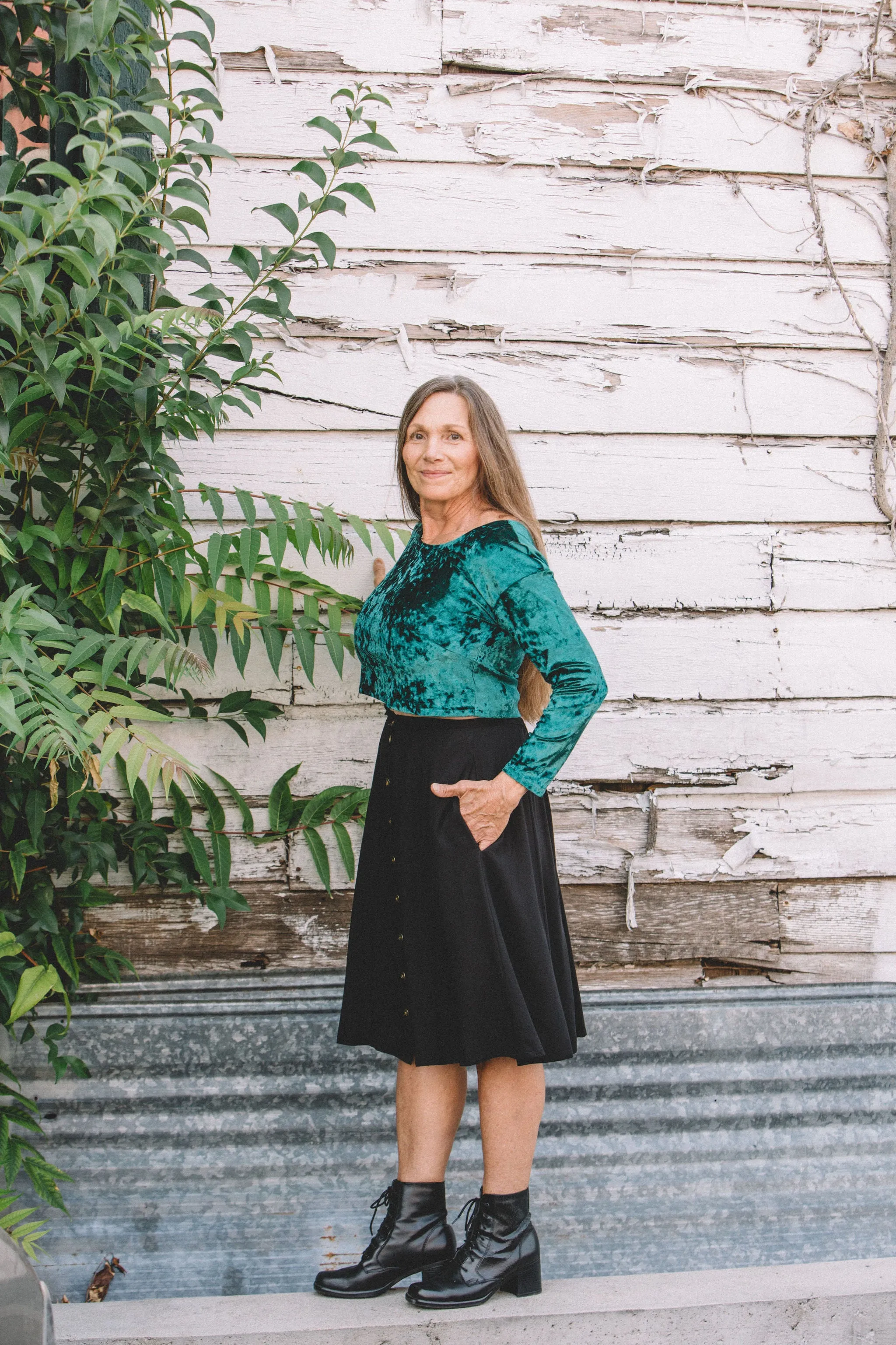 Shelby Crop Top in Spruce Crushed Velvet Hydrophobic Threadwork