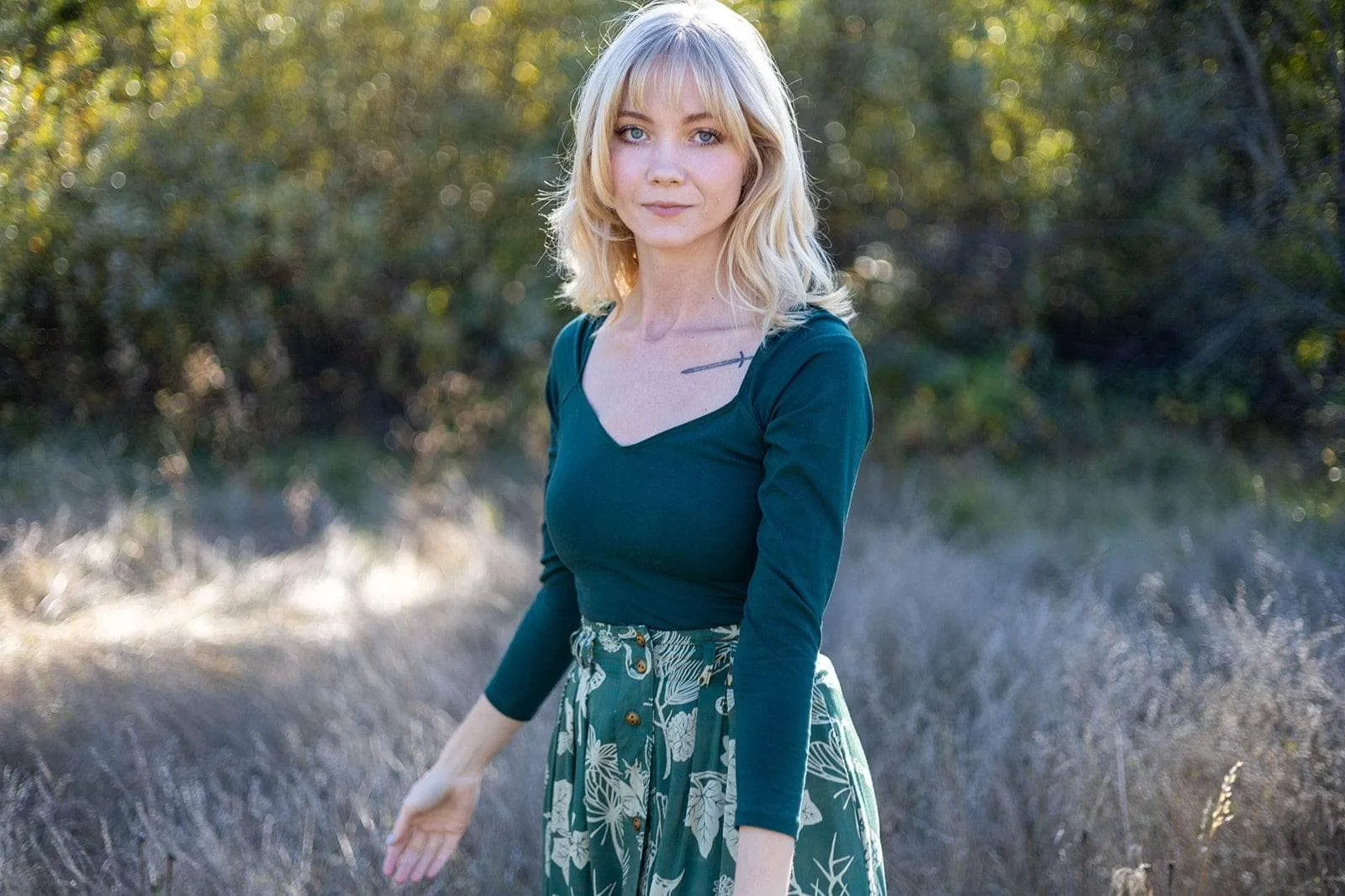 Camille Top in Emerald Cotton Knit Sun Protection Fabric