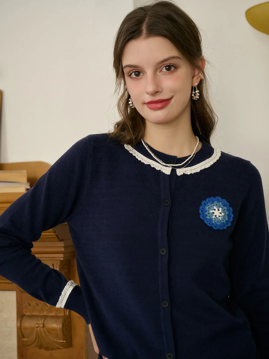 Temperature Regulating Fibers QuickDry Technology ??Final Sale??Faye Women's Embroidered Color-Block Round Neck Cardigan