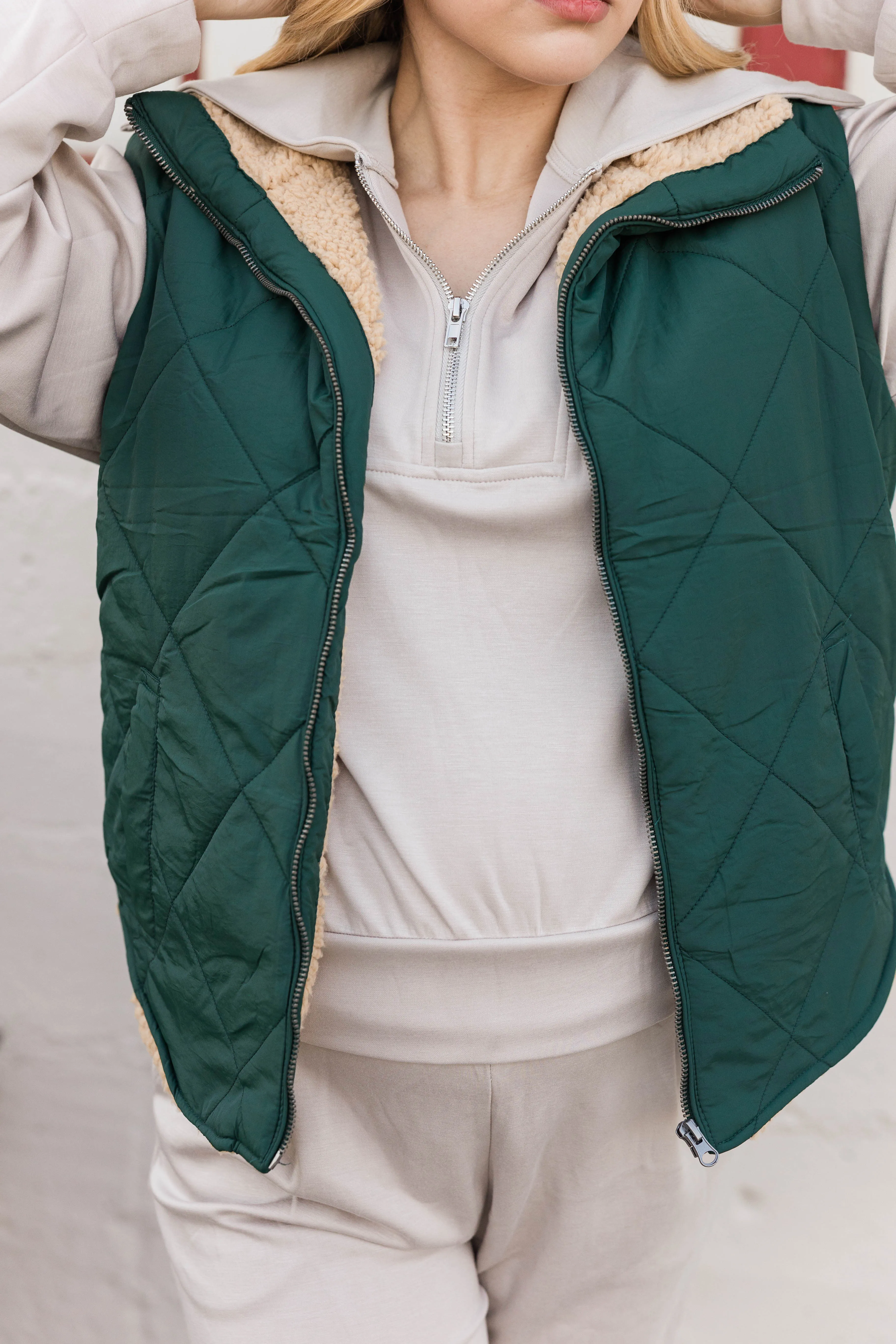 PortableOption Quilted Fleece Lined Reversable Puffer