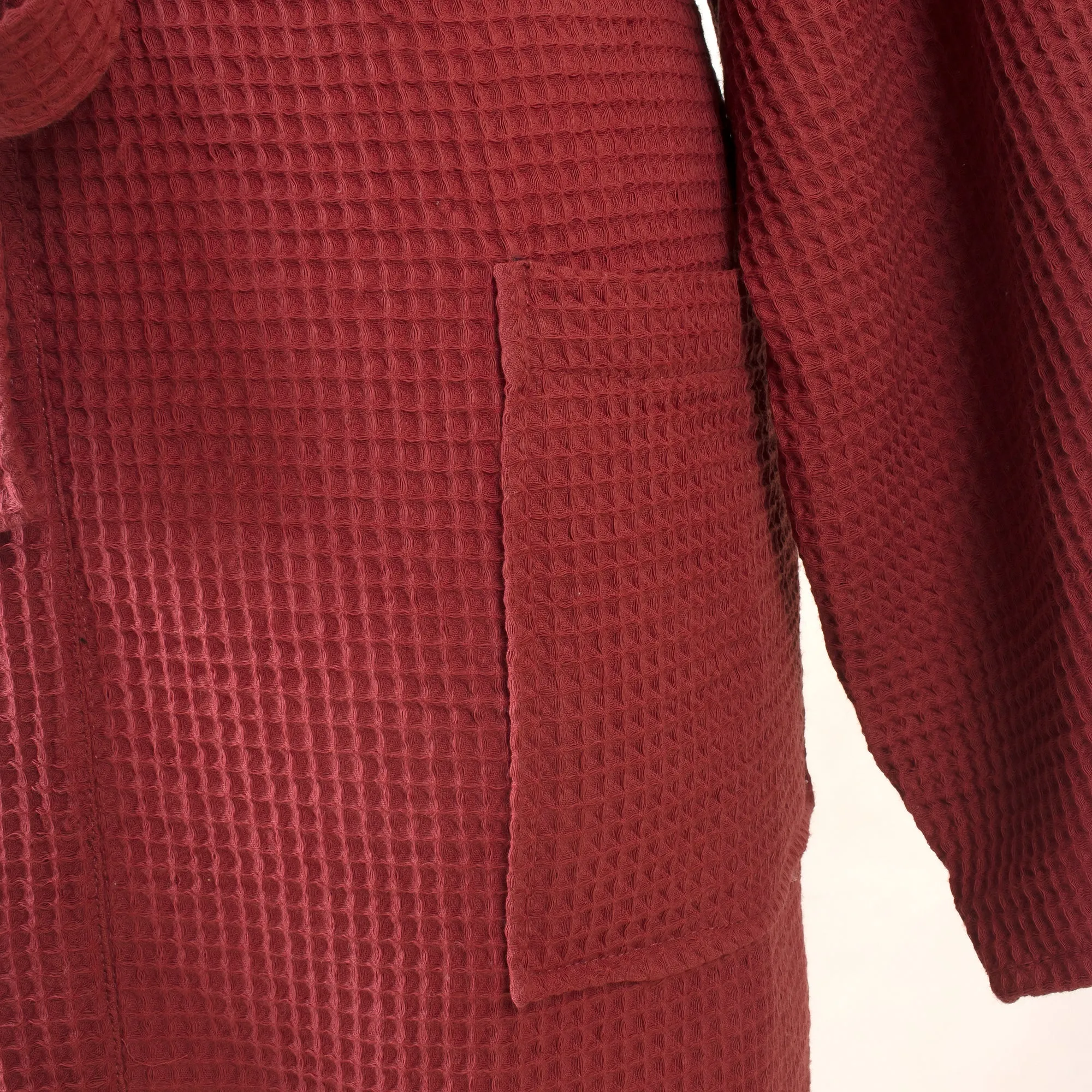 Quilty Waffle Terry Unisex Maroon Towel Bathrobe With Multiple Pocket