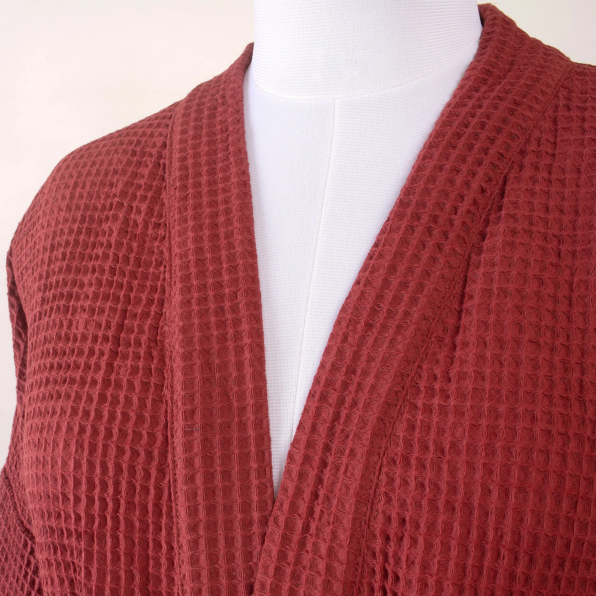 Quilty Waffle Terry Unisex Maroon Towel Bathrobe With Multiple Pocket