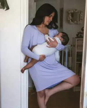 Quinn Bamboo Long Sleeve Maternity & Nursing Nightgown | Periwinkle
