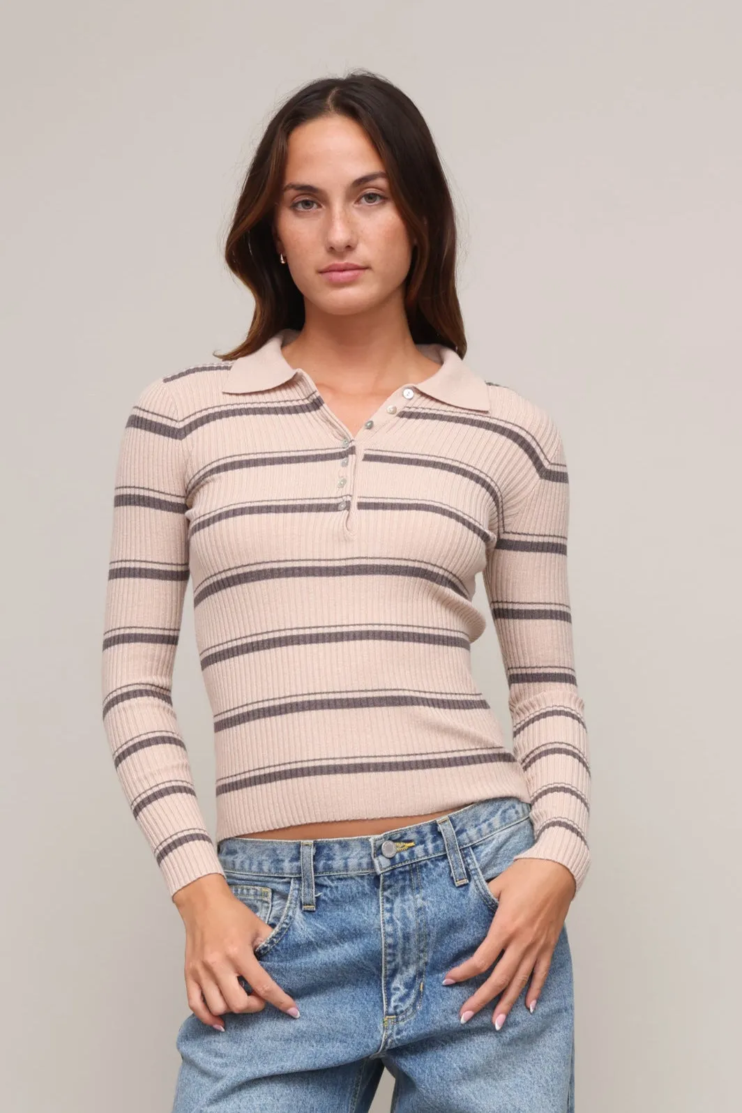 Quinn Striped Polo Sweater Airflow Vents LayeredStyling