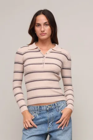 Quinn Striped Polo Sweater Layered Ply Construction