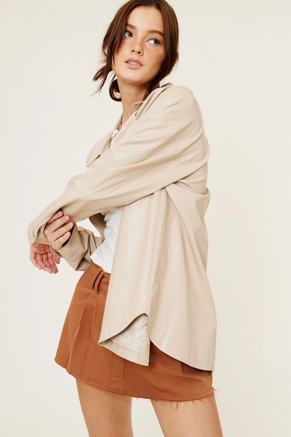 Quinn Leather Shacket - Beige Eco Friendly