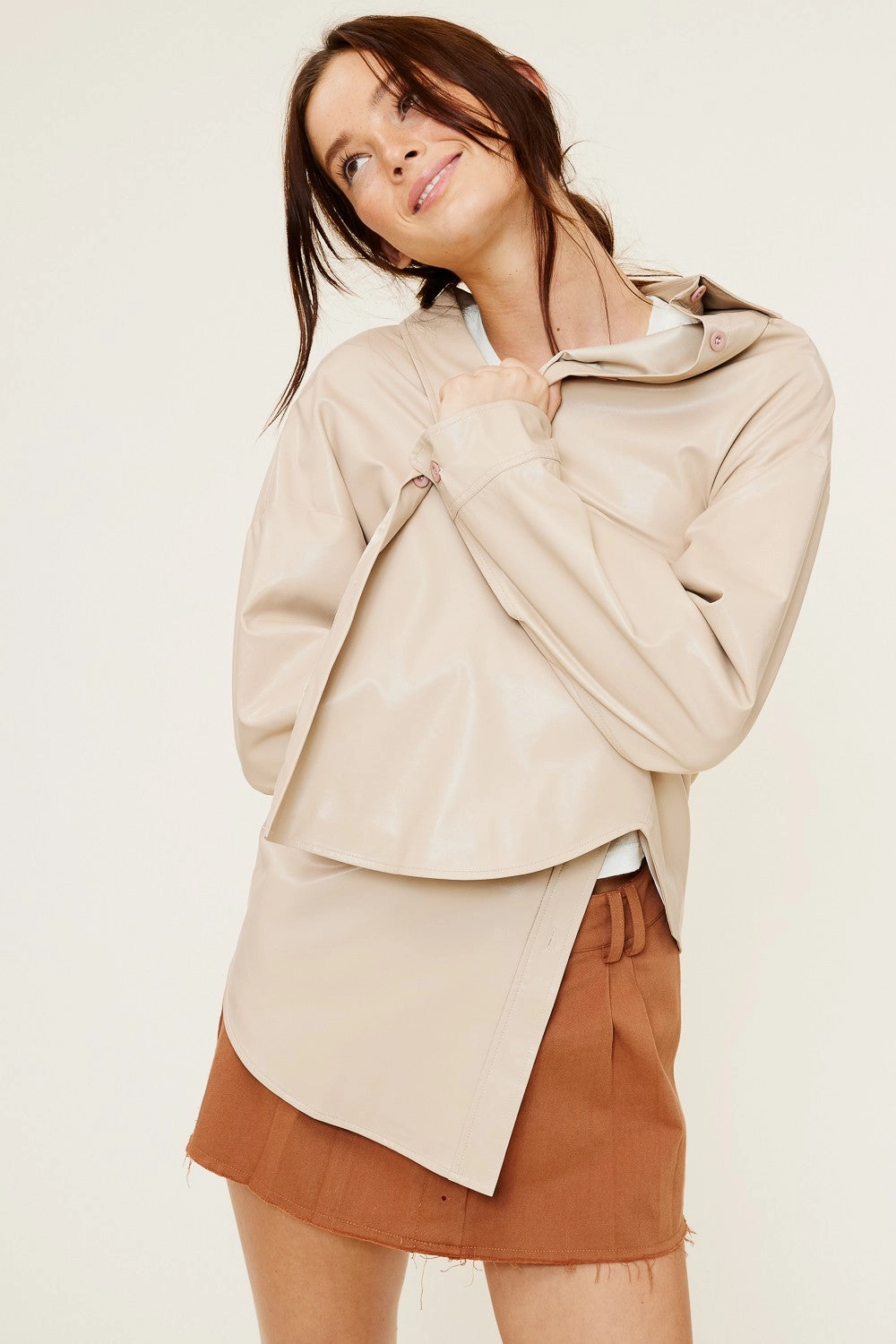 NonIrritatingStitching Quinn Leather Shacket - Beige