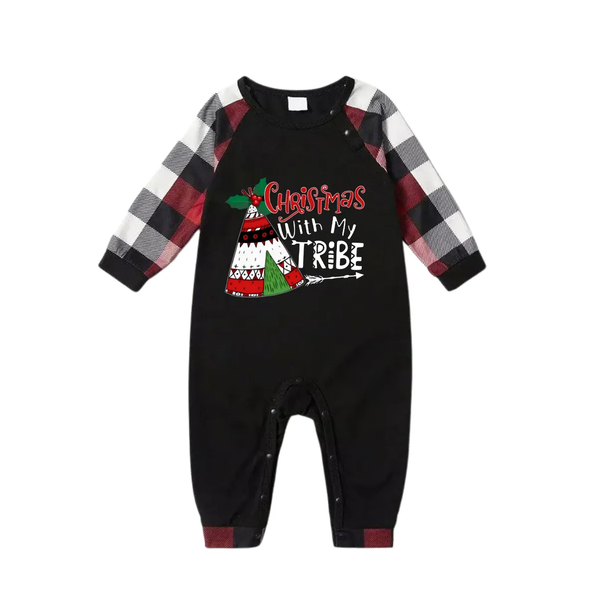 "Christmas With My Tribe" Pattern Ⅰ - Red&Black&White Plaid  Matching Pajamas