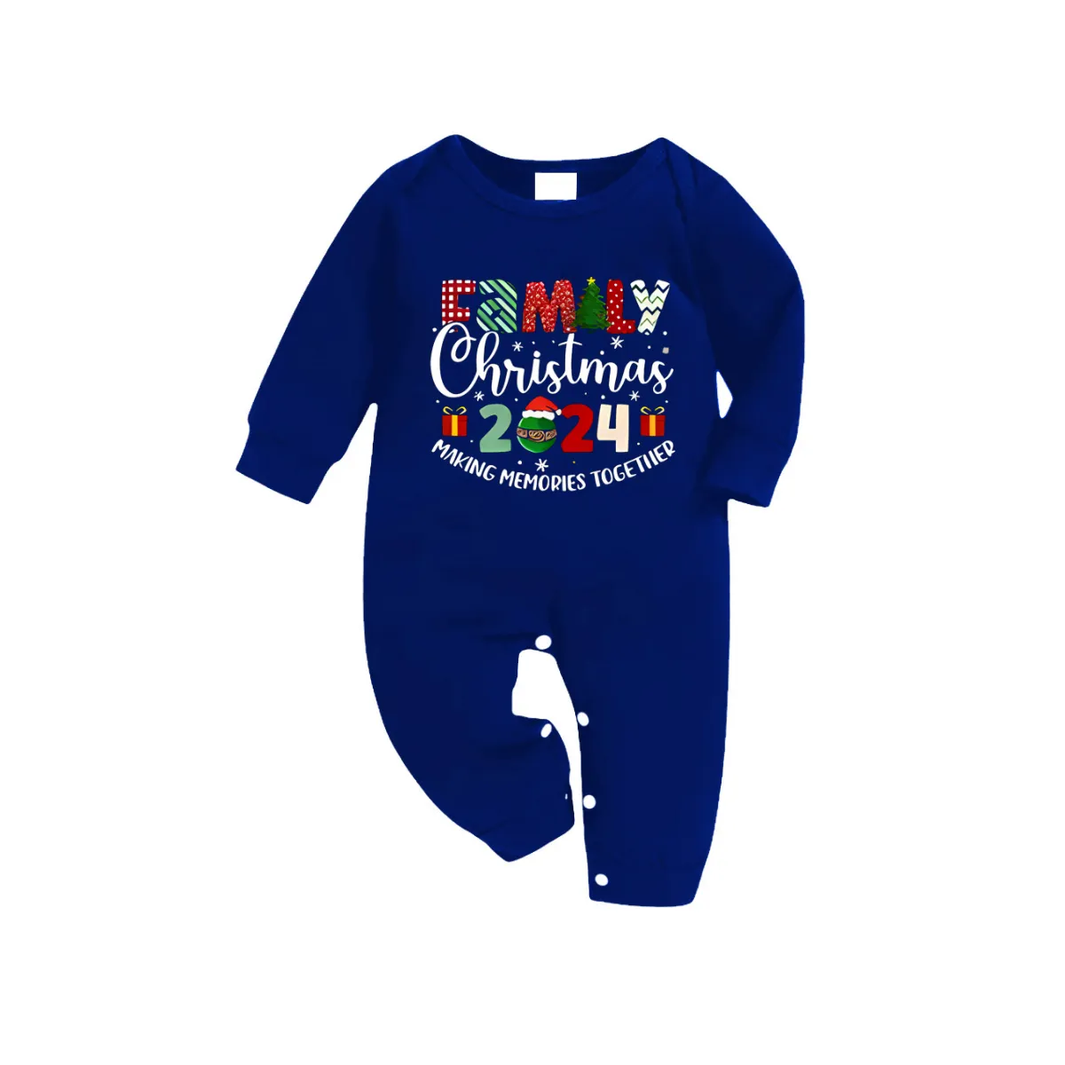 "Family Christmas 2024 Making Memories Together" Cute Text Printed Blue and White Plaid Family Matching Pajamas