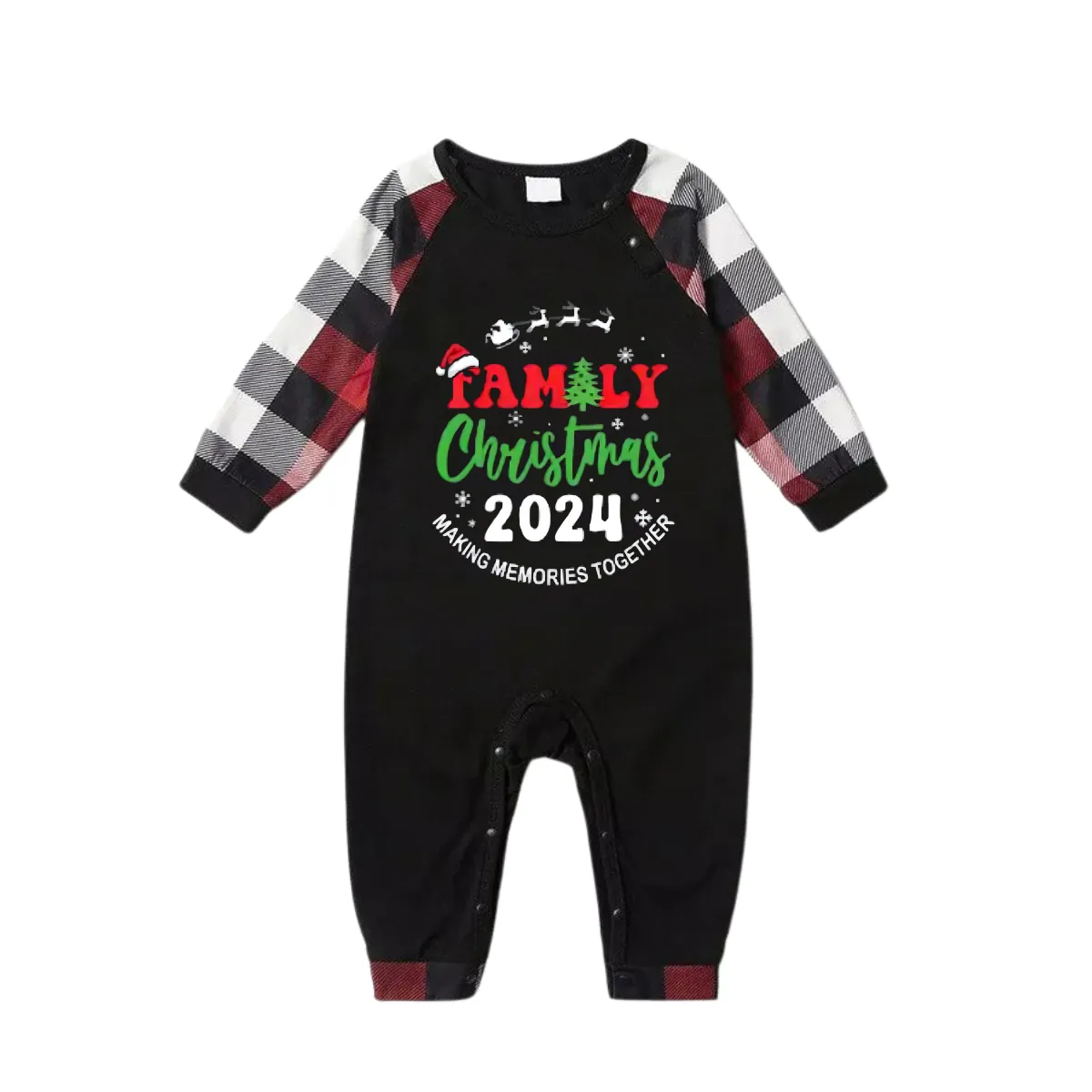 "Family Christmas 2024 Making Memories Together" Pattern Ⅳ- Red&Black&White Plaid  Matching Pajamas