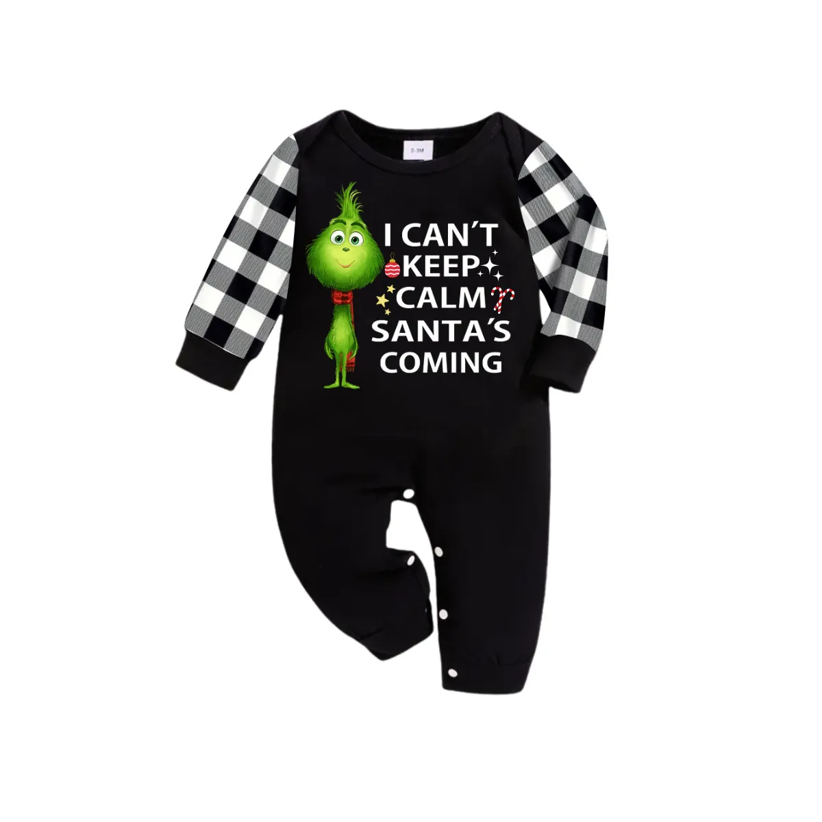 "I Can't Keep Calm, Santa's Coming" Slogan Printed Black and White Plaid Family Matching Pajamas