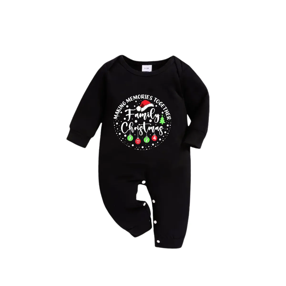 "Making Memories Together Family Christmas 2024" Circle Colorful Text Pattern Black Long Sleeve Top