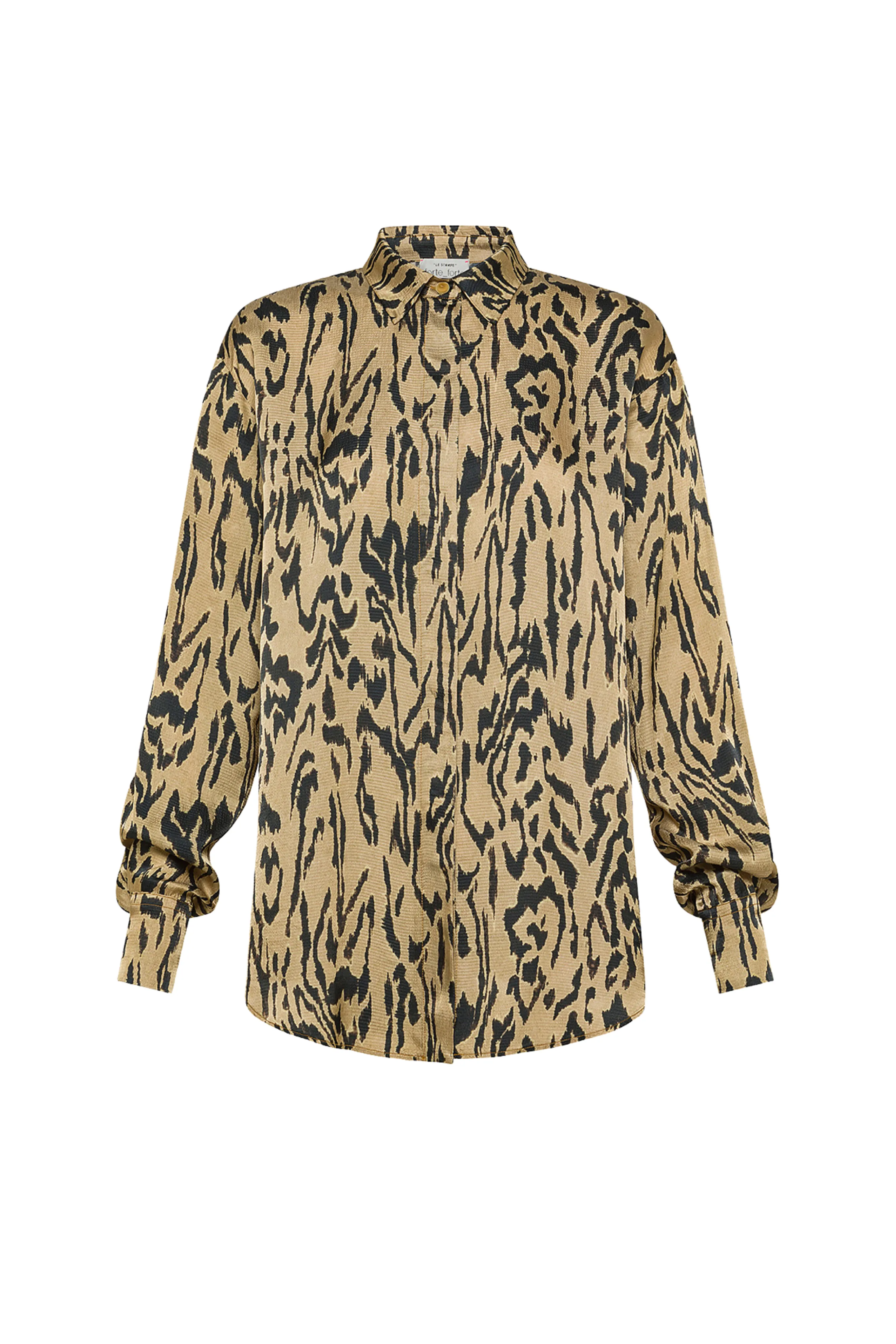 MoistureWickingTechnology Curved Hem Design "Moiree" Print Satin Oversized Shirt