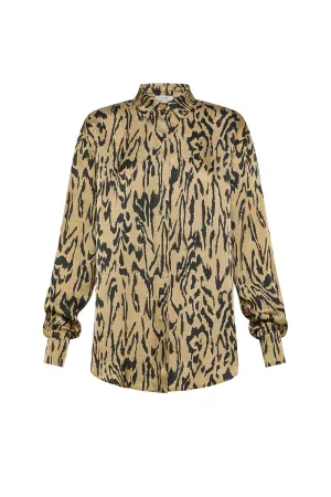 Ventilated Back Panel Microfiber Technology "Moiree" Print Satin Oversized Shirt