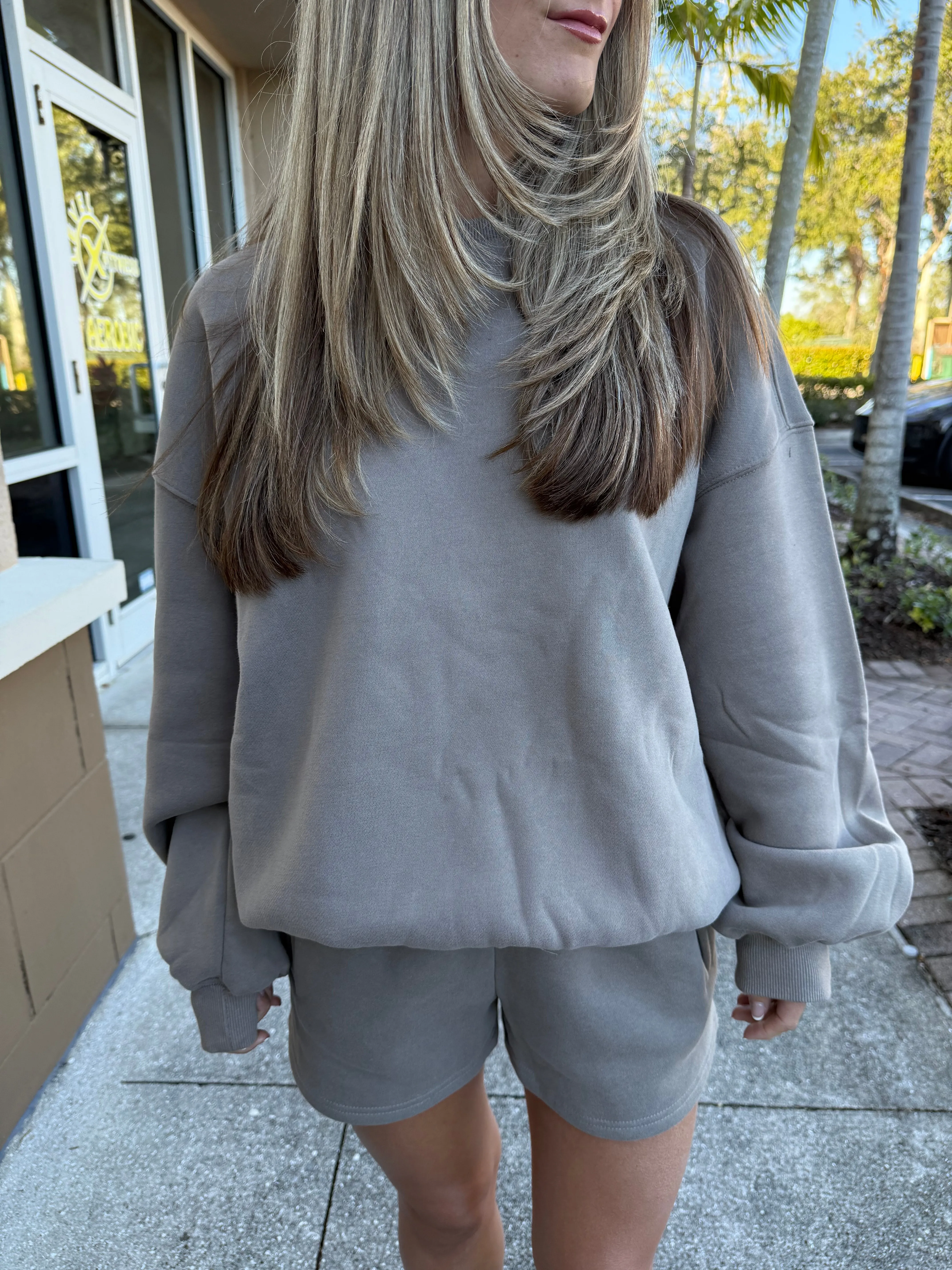 "Twin Flame" Grey Elastic Fleece Shorts w/ Front Pockets