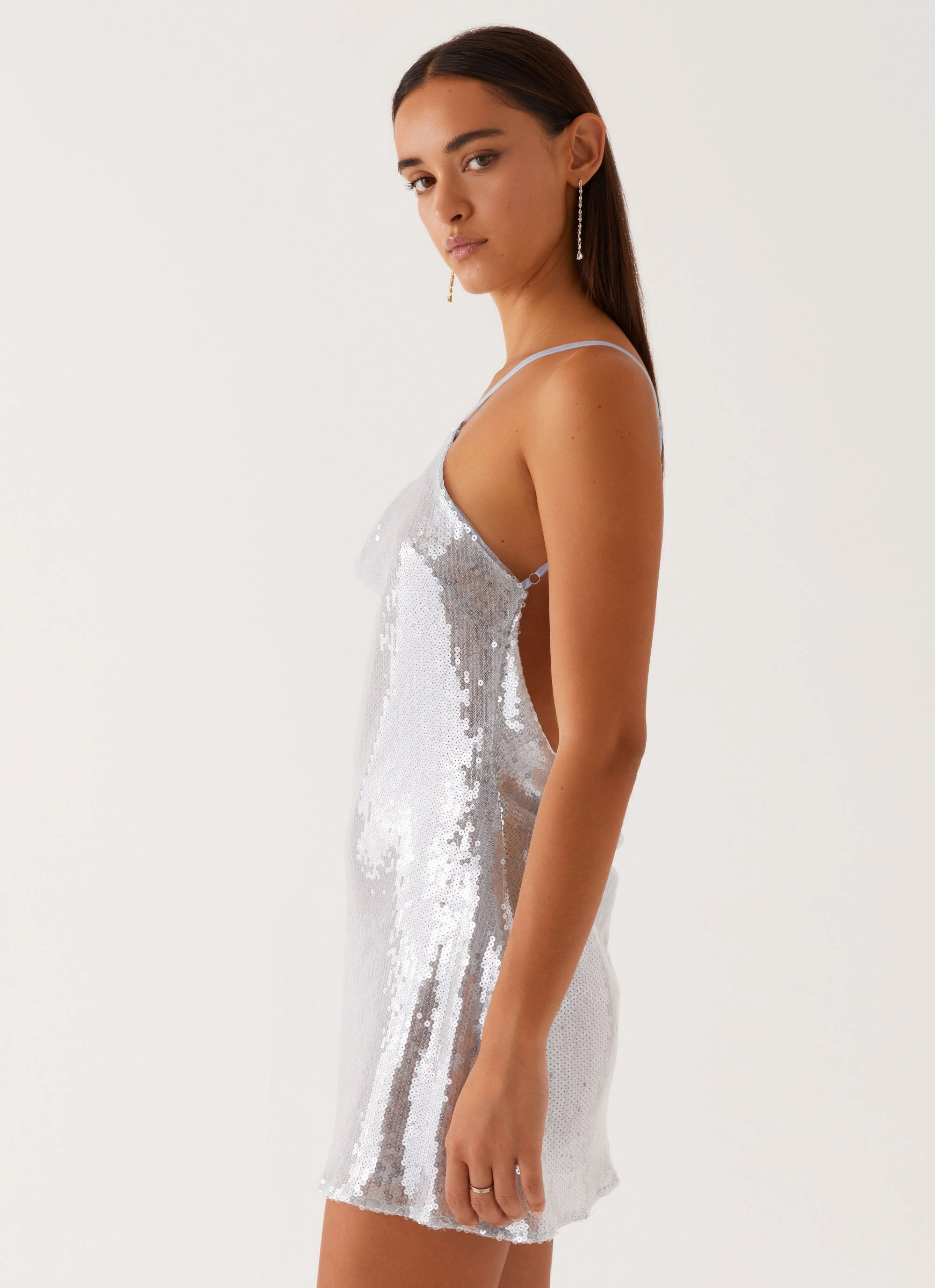 Radiant Energy Cowl Back Mini Dress - Blue Spring Must Have Slip Resistant Waistband