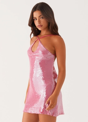 Winter Staple Radiant Energy Cowl Back Mini Dress - Fuchsia