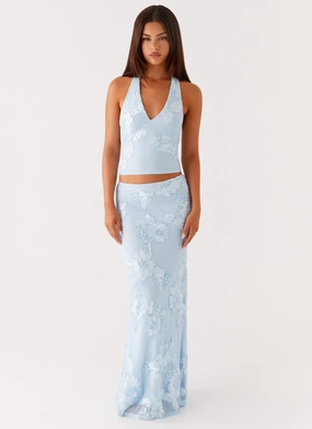 Slip Resistant Waist Radiate Maxi Skirt - Blue