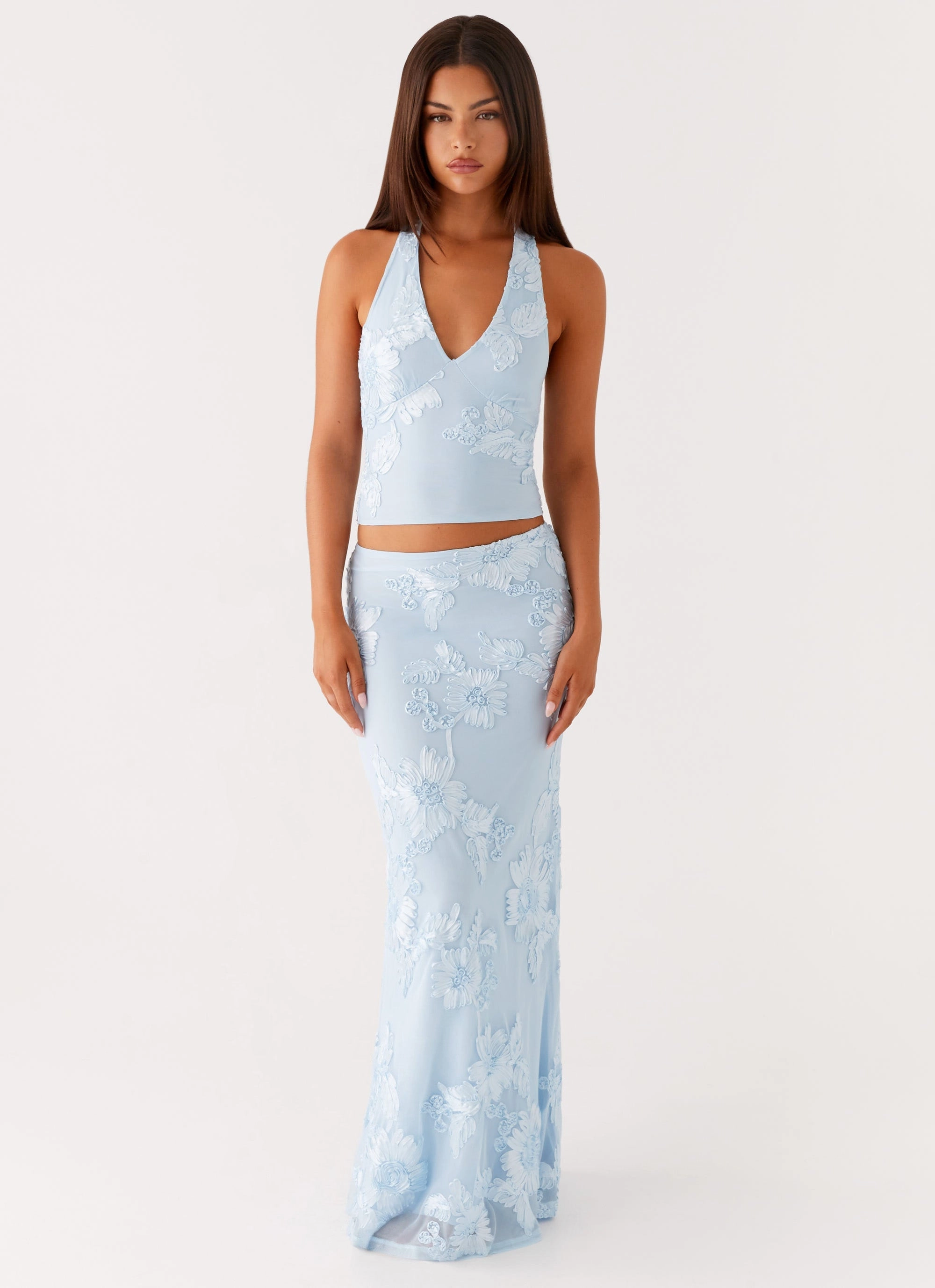 Slip Resistant Waist Radiate Maxi Skirt - Blue