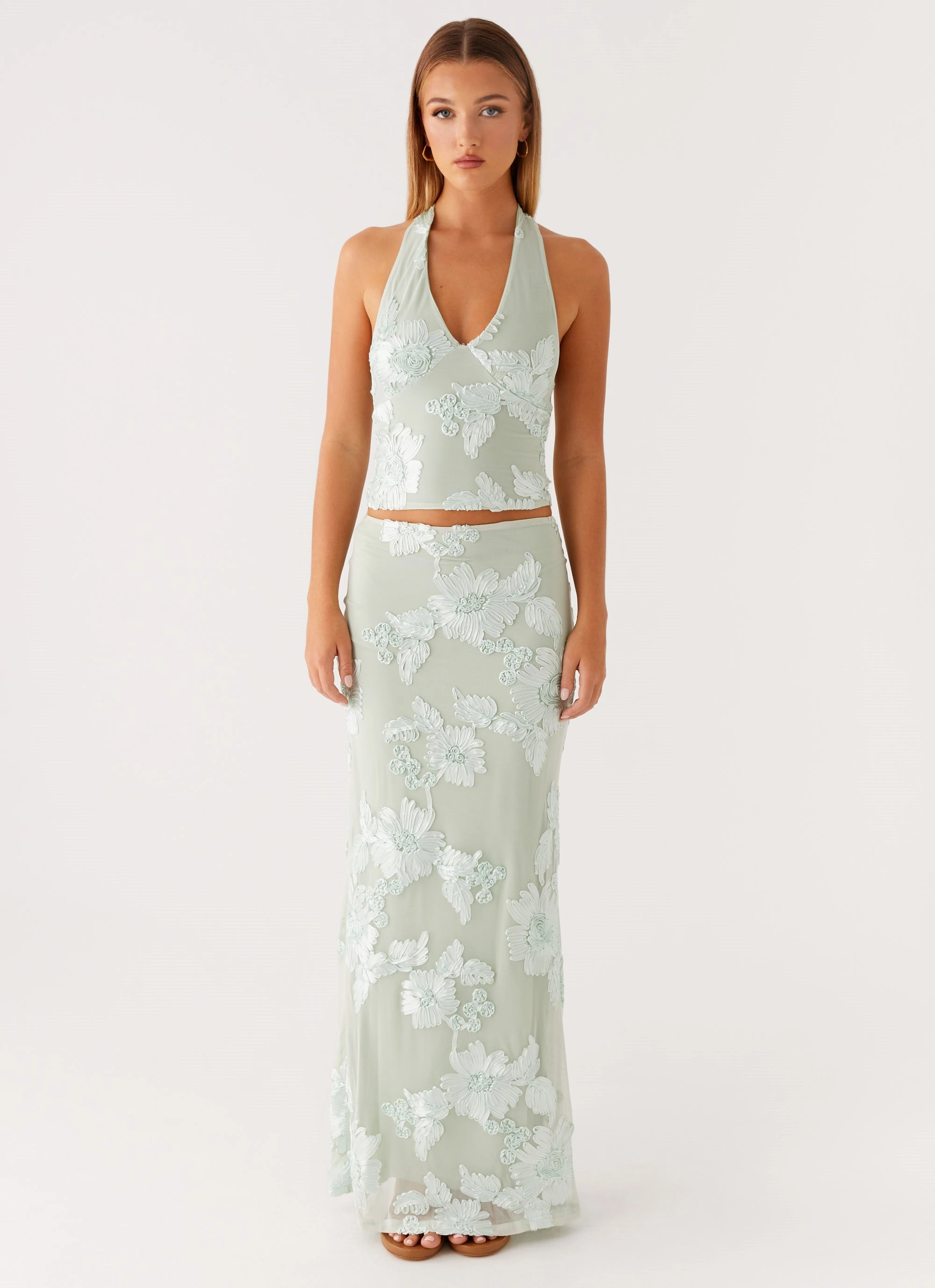 Celebrity Style Suede Feel Radiate Maxi Skirt - Sage