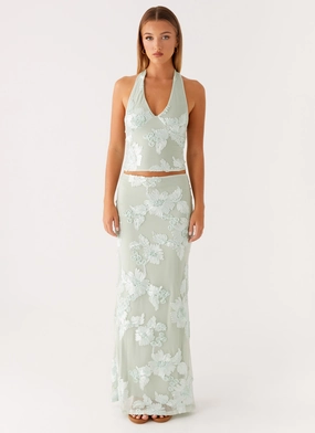 Celebrity Style Suede Feel Radiate Maxi Skirt - Sage