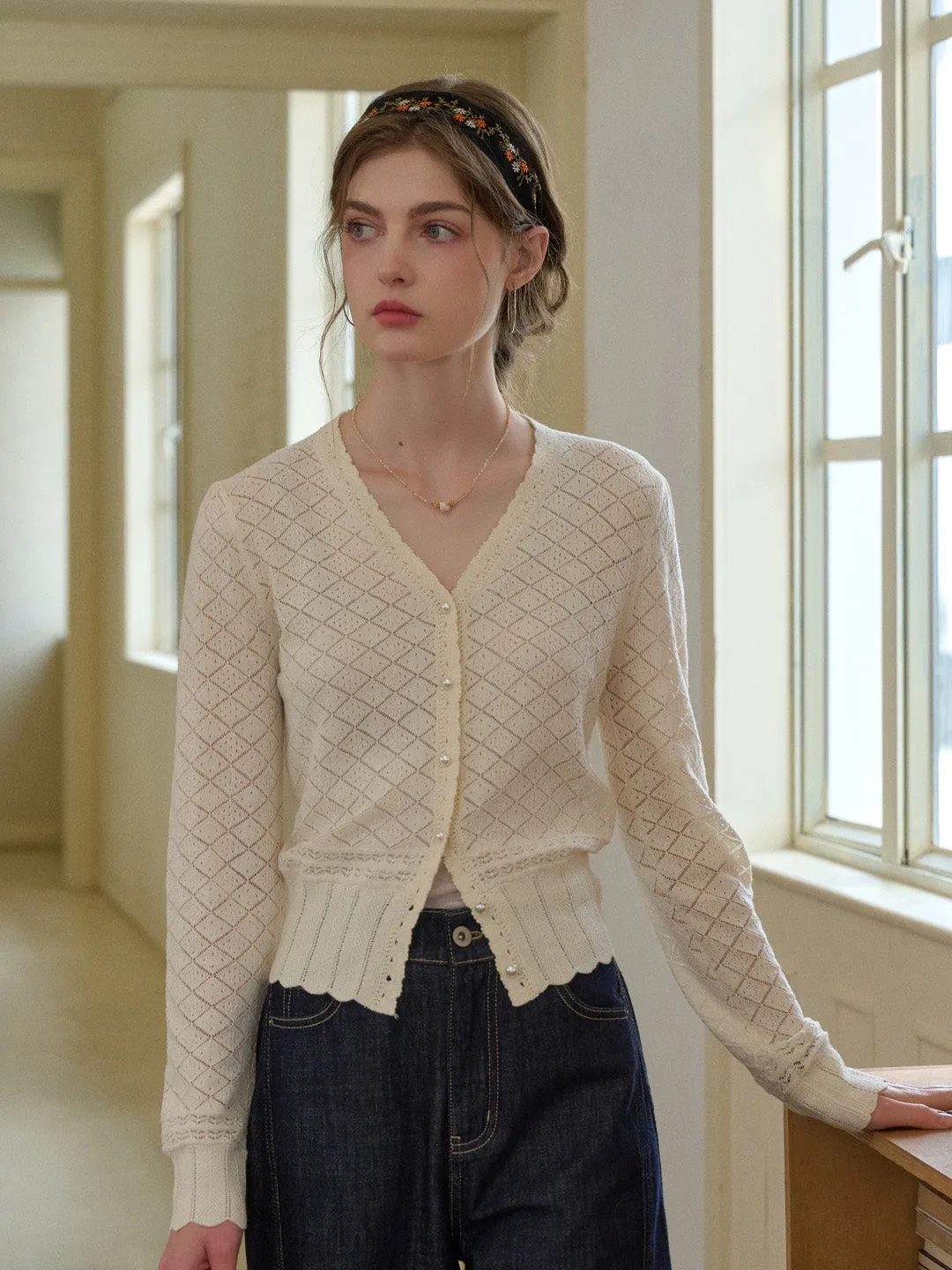 ZipClosure Raelyn V-Neck Texture Cotton Cardigan