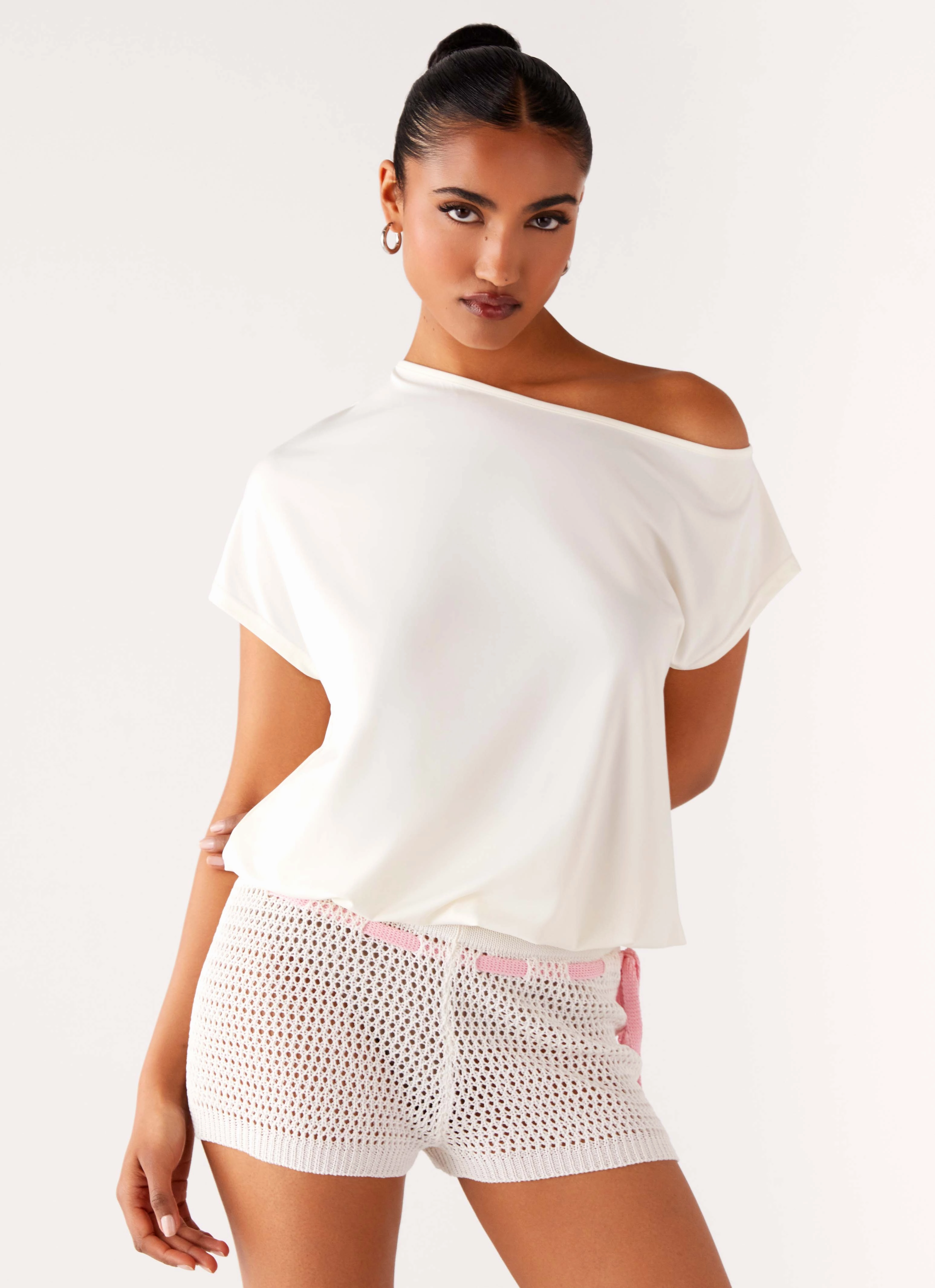 Raeni Off Shoulder Top - Ivory AntiPill Finish