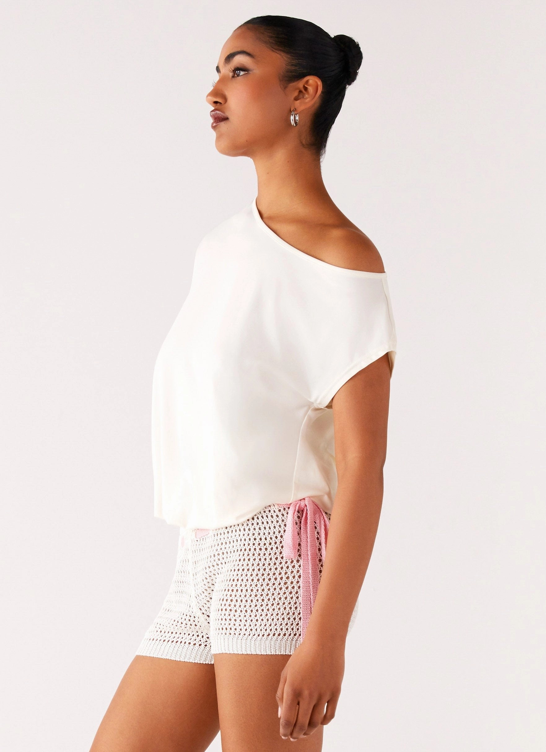 StretchableKnit AllDay Comfort Tech Raeni Off Shoulder Top - Ivory