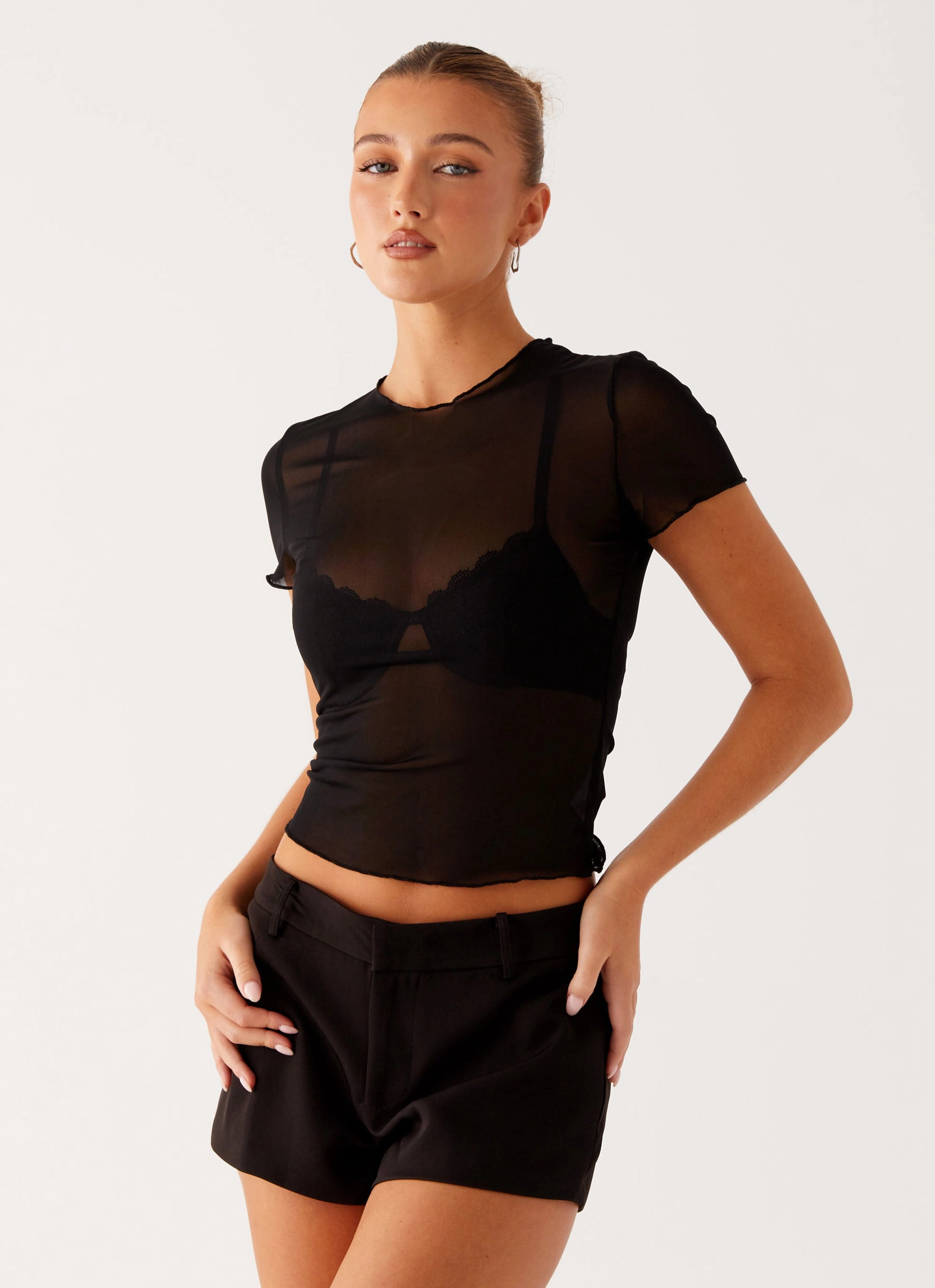 Hybrid Fabric Blend Comfortable Layer Dalton Mesh T-Shirt - Black